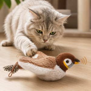 Interactive Chirping Bird Cat Toy – Touch Activated Plush Bird